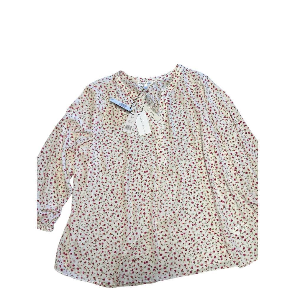 Chelsea & Theodore Size 3X Multi Colored Mini Roses Top Pink